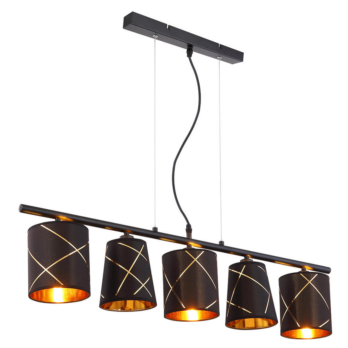 LED HÄNGELEUCHTE BEMMO Metall Schwarz Goldfarben - Schwarz, Metall (90/13/140cm)