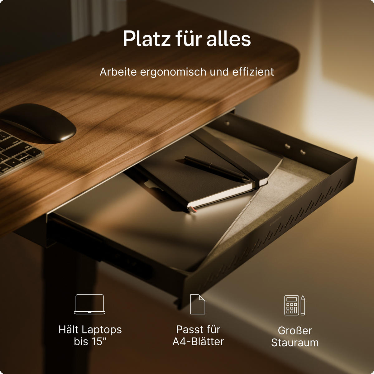 SCHUBLADEN-ORGANIZER unter dem Schreibtisch, 41x27x5cm Schwarz - Schwarz, Metall (41/27/5cm) - Desktronic