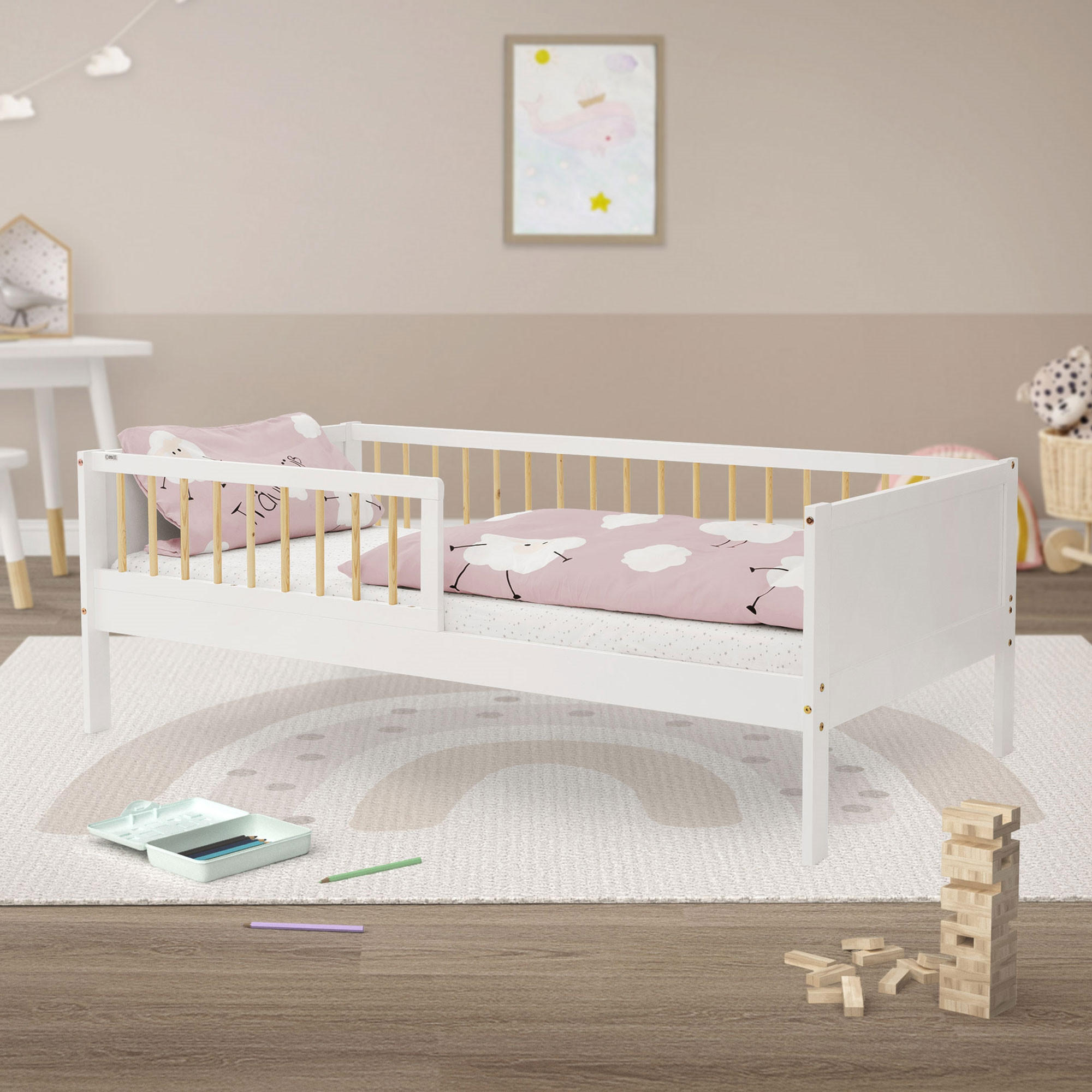 KINDERBETT 80x160 cm Weiß/Natur - Multicolor, Holzwerkstoff - ML-DESIGN