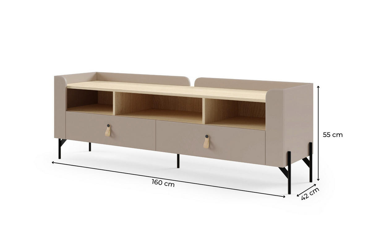 TV-LOWBOARD SOVI 09 160 / 55 / 42 cm in Porcini / Eiche Mavelie - Greige/Eichefarben, Holzwerkstoff (160/55/42cm) - Deine Möbel 24