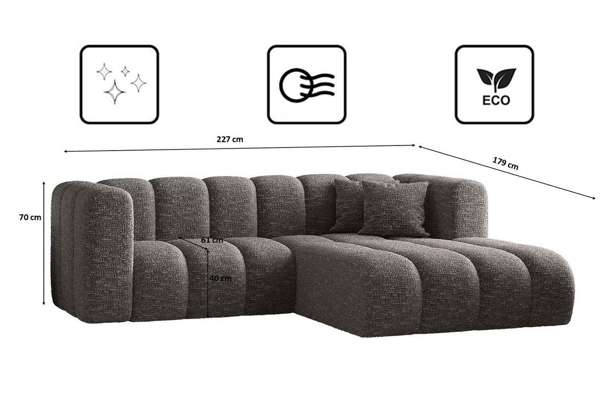 ECKSOFA L-form Sofa Grand modular stoff Haga Graphit Rechts - Dunkelgrau, Holz (227/179cm) - Kaiser Möbel