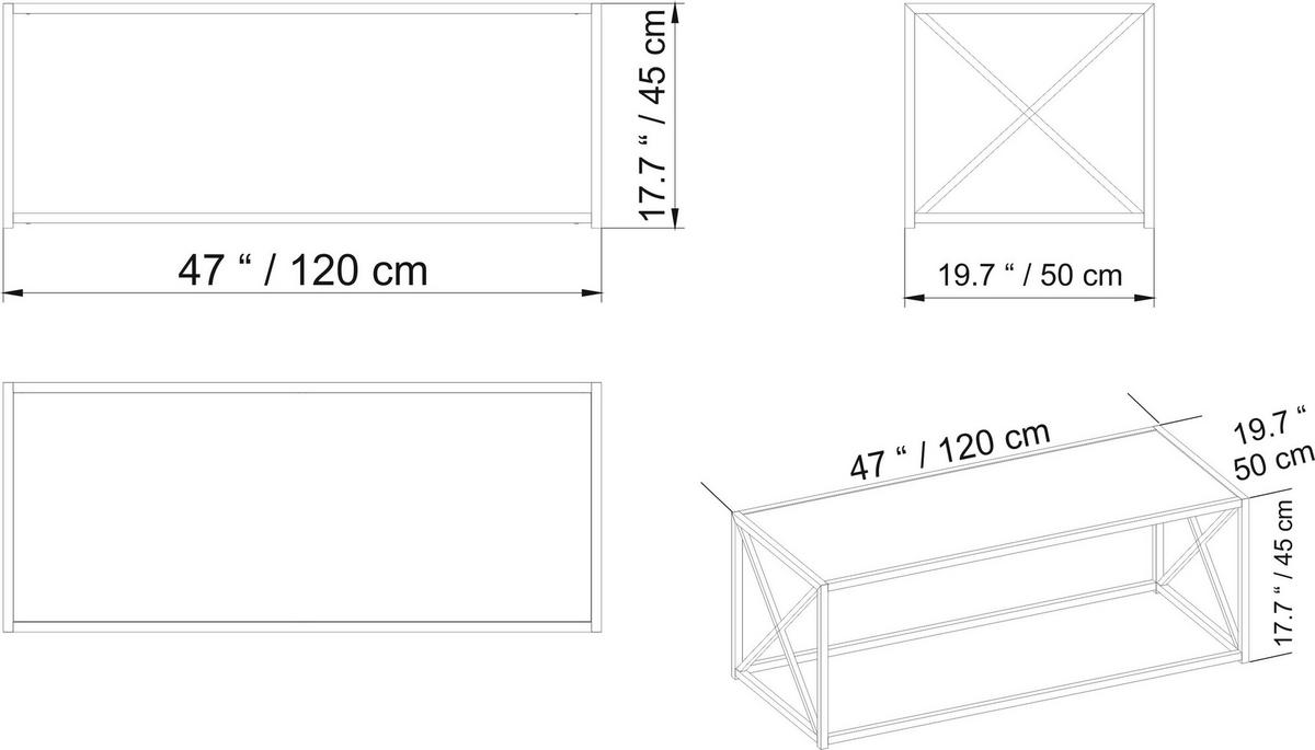 COUCHTISCH Geises Schwarz - Schwarz, Holzwerkstoff (120/50/45cm) - Decorotika