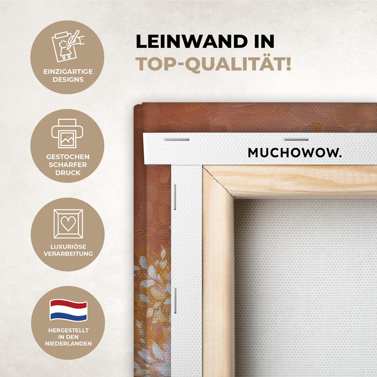 LEINWANDBILD Abstrakt - Baum - Weiß - Blätter Deko Wohnzimmer 20x20 cm - Braun, Textil (20/20cm) - MuchoWow