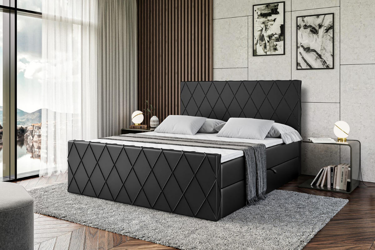 BOXBETT LEPARO-Z - 200 x 200 - H3 - Schwarz Hochglanz - Schwarz Hochglanz, Holzwerkstoff (200/200cm) - ALTDECOR