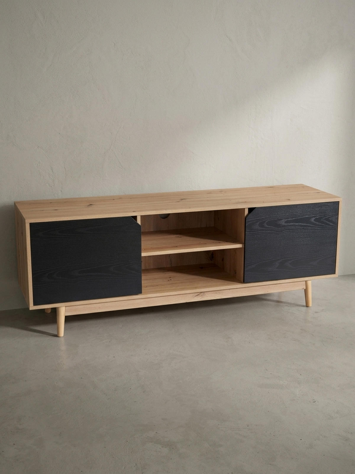 TV-LOWBOARD mit Eiche-Dekor, 2 Türen, modern, Braun-Schwarz 150x40x55 cm - Eichefarben/Braun, Holz (150/55/40cm) - KADIMA DESIGN