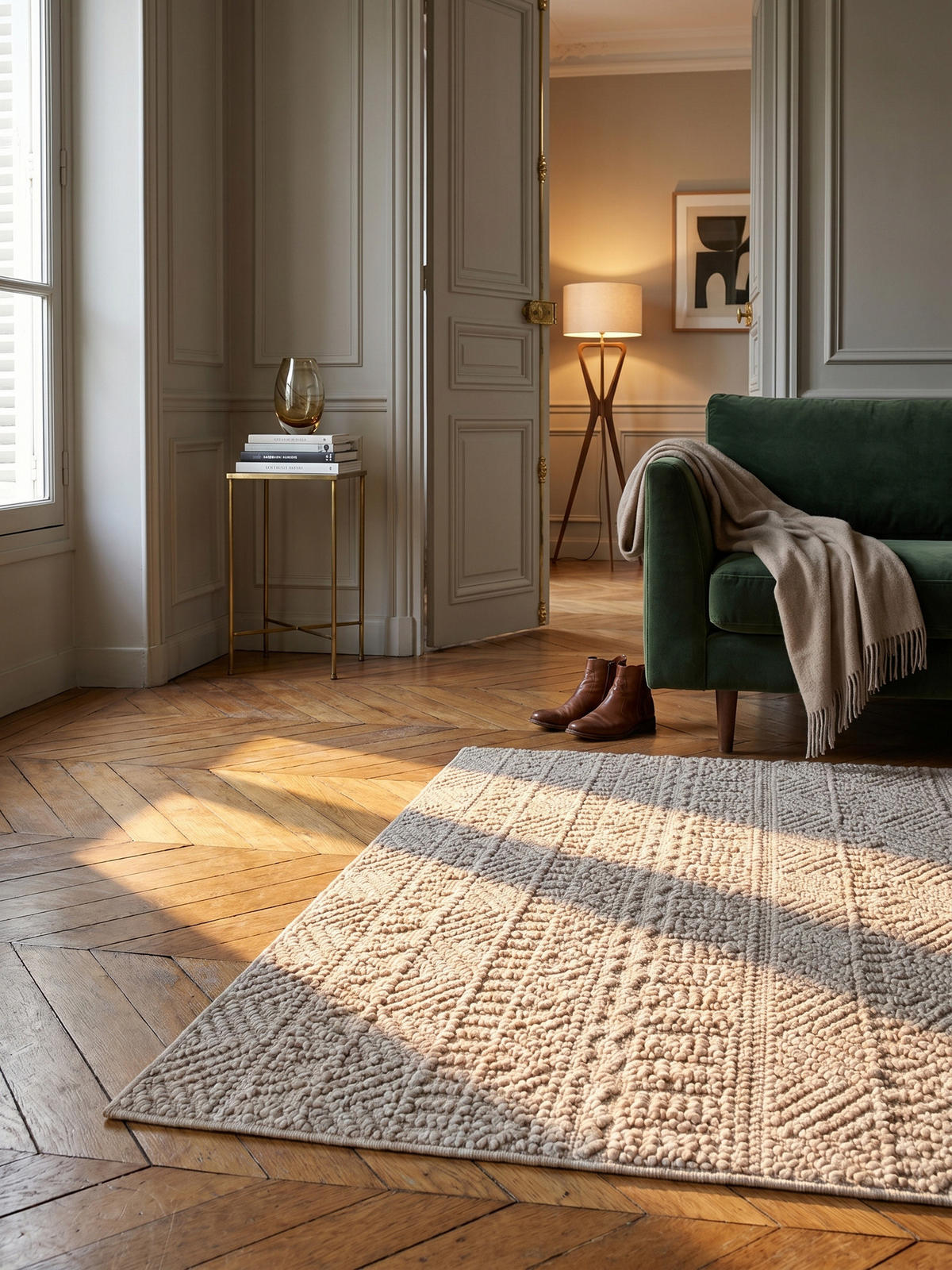 TEPPICH Flachgewebe LANGAU in Beige, mit Ethno-Streifen, 200 x 290 cm - Beige, Textil (200/290cm) - KADIMA DESIGN