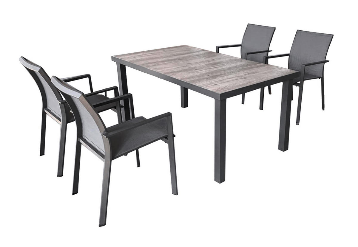 GARTEN-SITZGRUPPE Fabio 5-teilig Gartenmöbel-Set - Grau, Kunststoff - DELUKE