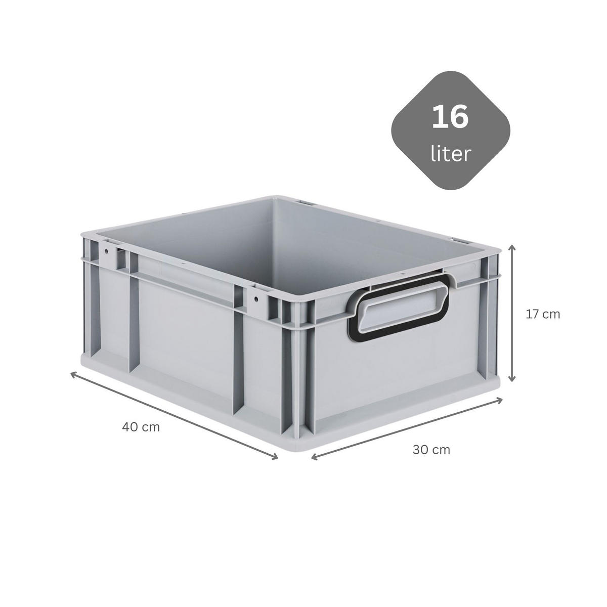 EUROBOX NextGen Color 17x30x40 cm 16 Liter Griffe schwarz zu, Grau - Schwarz/Grau, Kunststoff (30/17/40cm) - PROREGAL