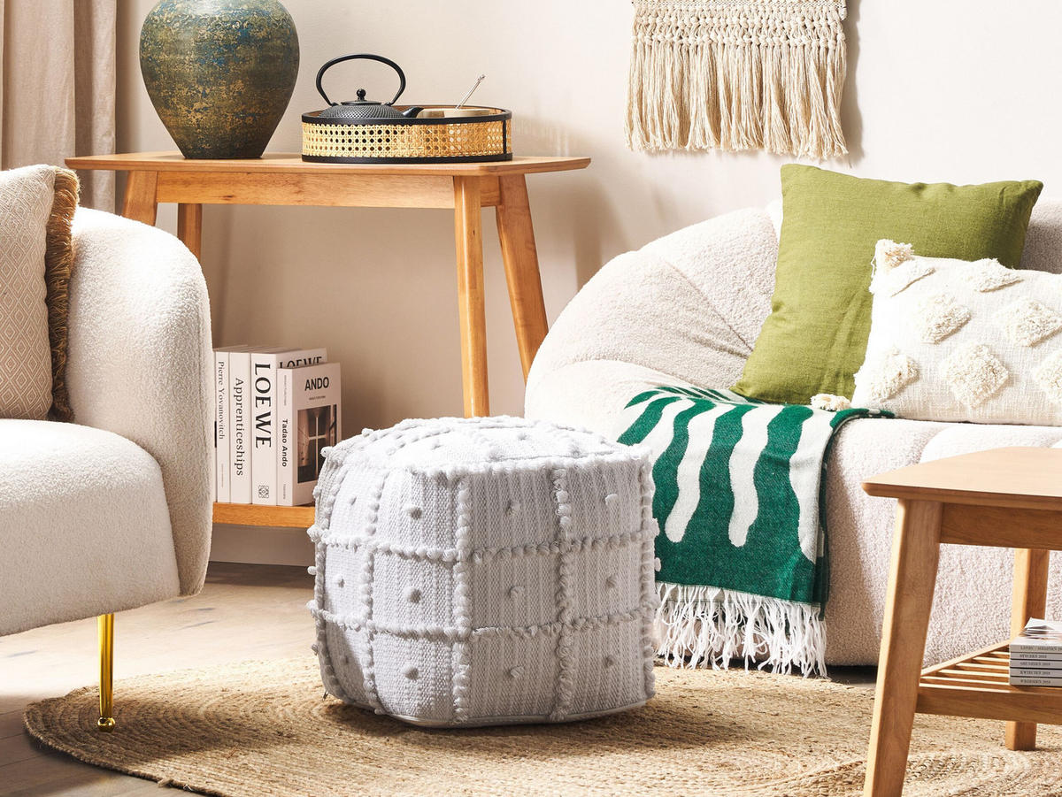 POUF Harnai 40/40/40 cm - Weiß, Naturmaterialien/Textil (40/40/40cm) - Beliani