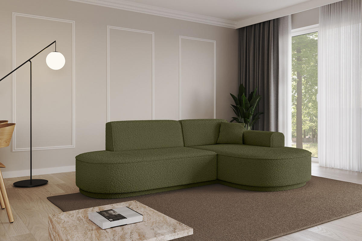 ECKSOFA Ottomane Rechts MARI-L1-v3 - 243x171x83 cm Grün Bouclé - Schwarz/Grün, Holzwerkstoff/Kunststoff (171/243cm) - ALTDECOR