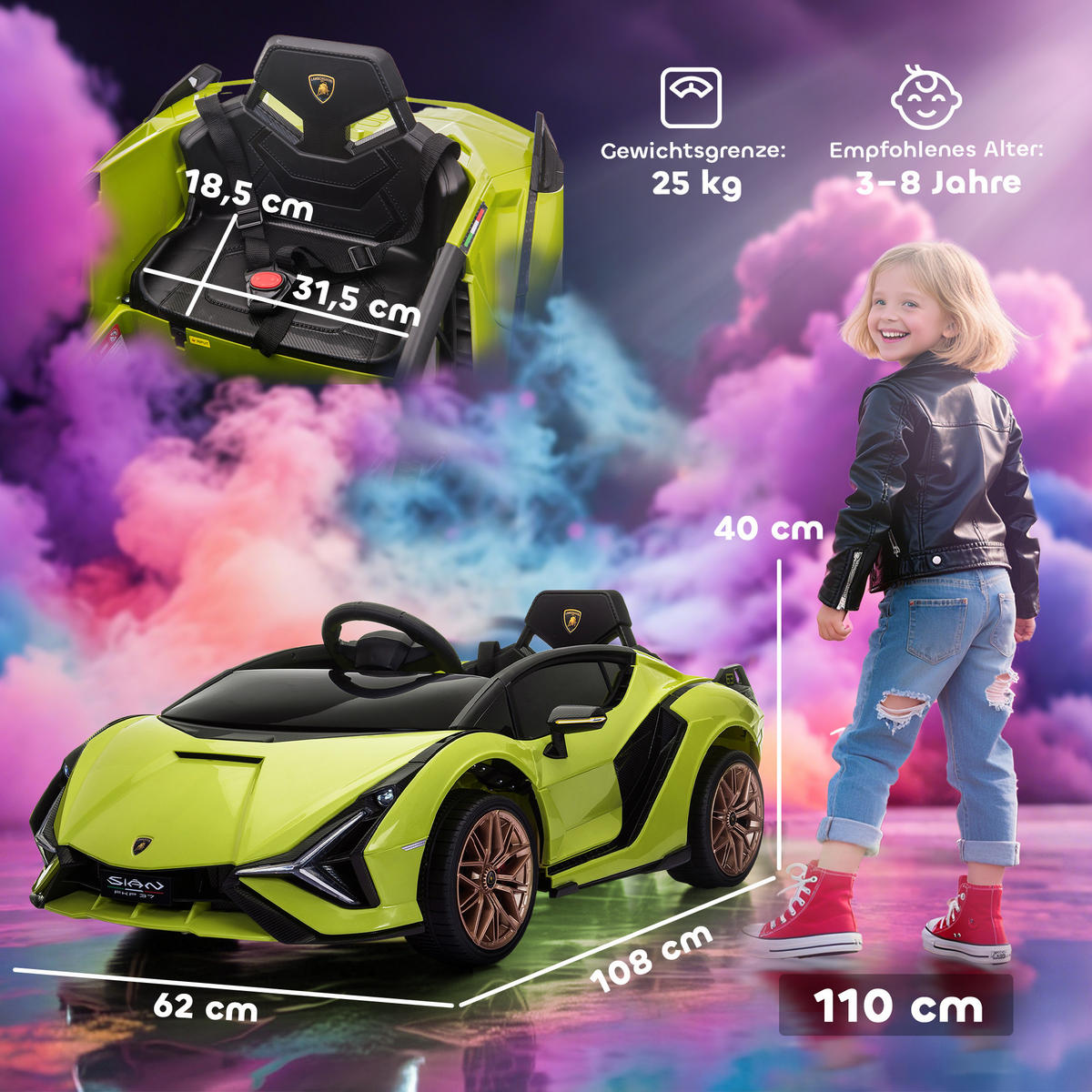 KINDER-ELEKTROAUTO DE-06137 Lamborghini lizenziert mit Fernsteuerung Grün - Grün, Kunststoff/Metall (108/62/40cm) - ComfortXL