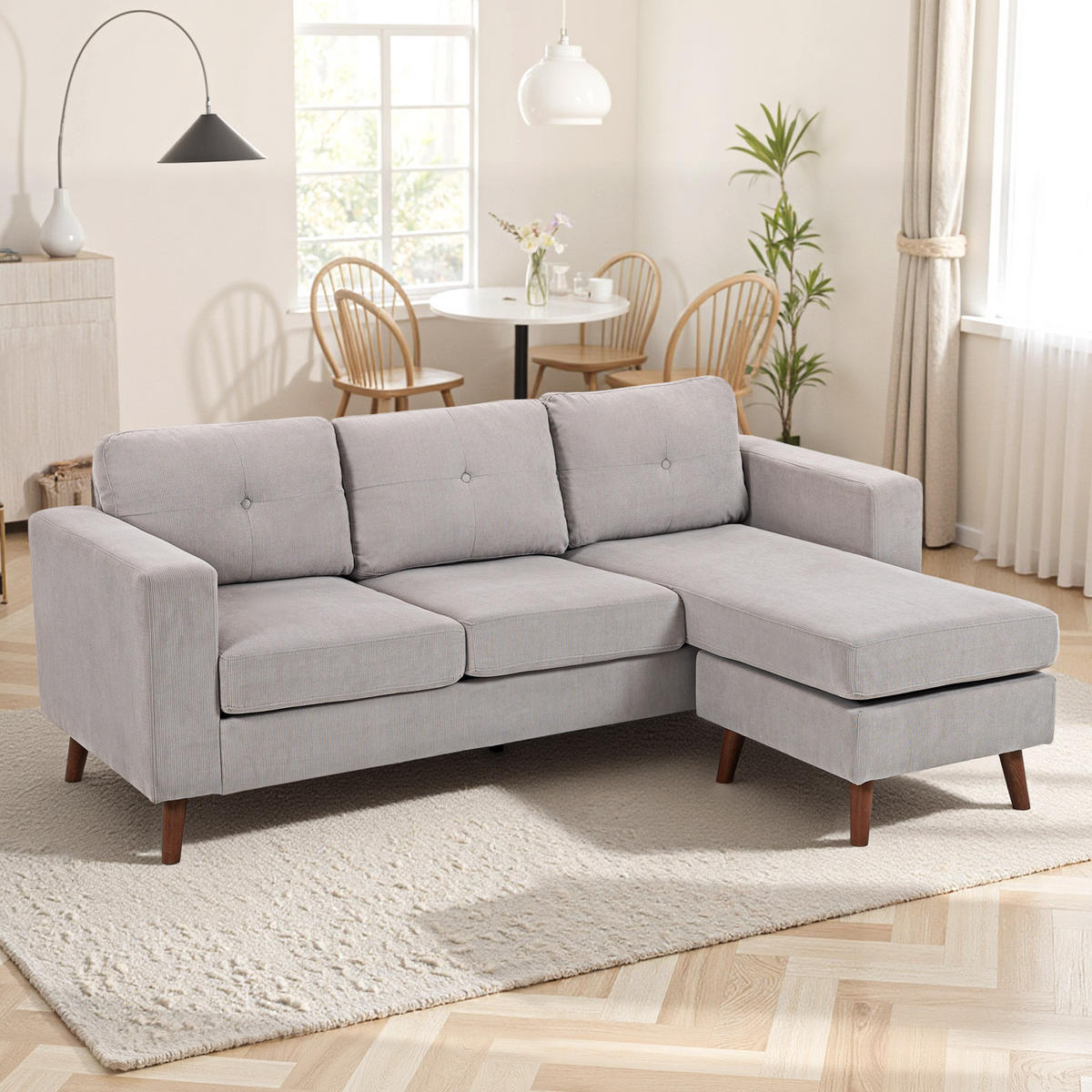 ECKSOFA Hellgrau 192/137/84 cm - Hellgrau, Textil (192/137cm) - PANGIVO