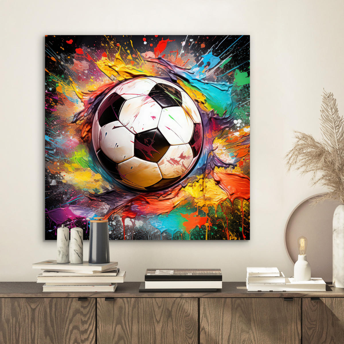 KOVOVÝ OBRAZ Futbal - Farba - Farby - Čierna - Biela 50x50 cm - biela, kov (50/50cm) - MuchoWow