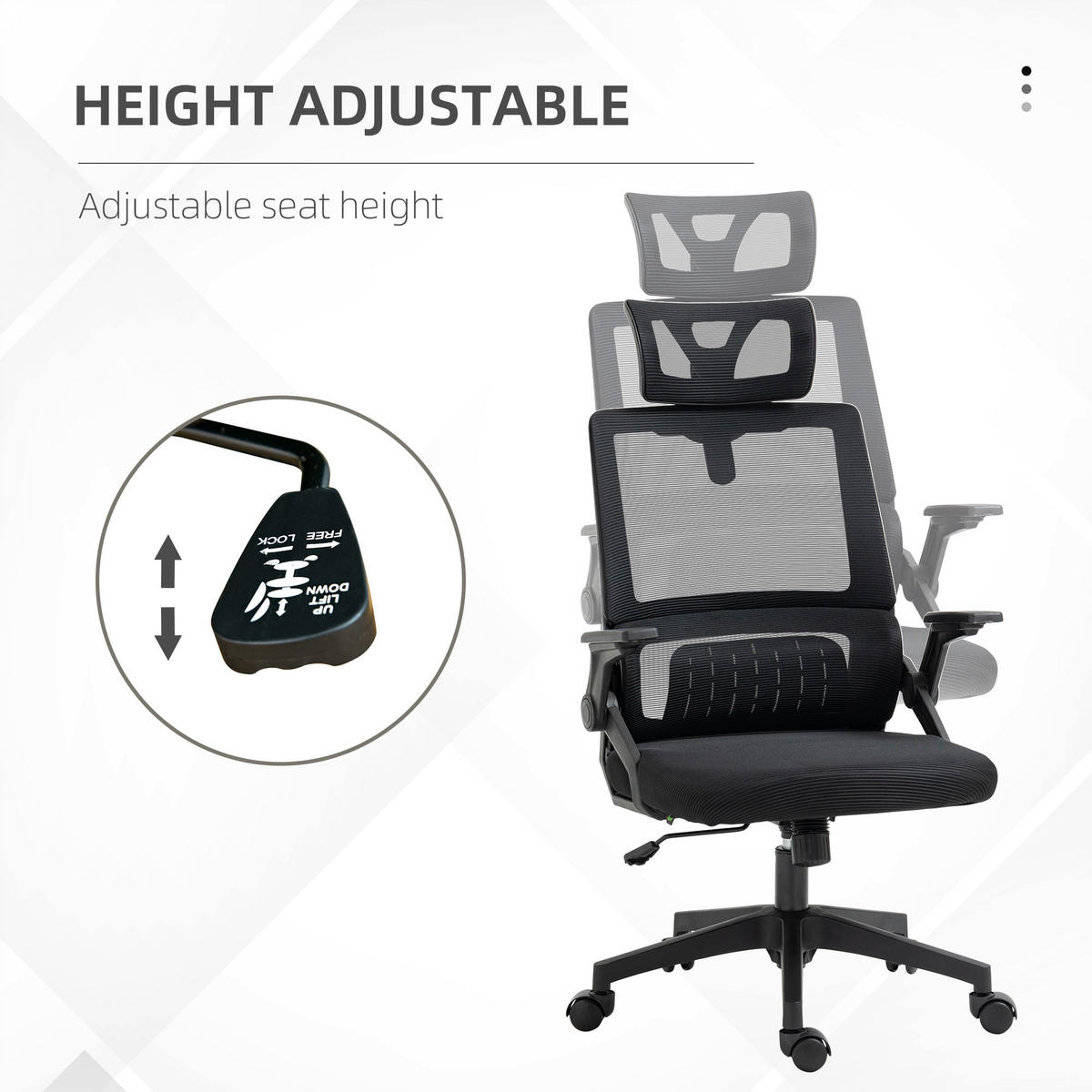 KANCELÁŘSKÁ ŽIDLE Ergonomická, kancelářská židle s nastavitelnou opěrkou hlavy, síťovina, černá - černá, textil (61/121.5/60cm) - Vinsetto
