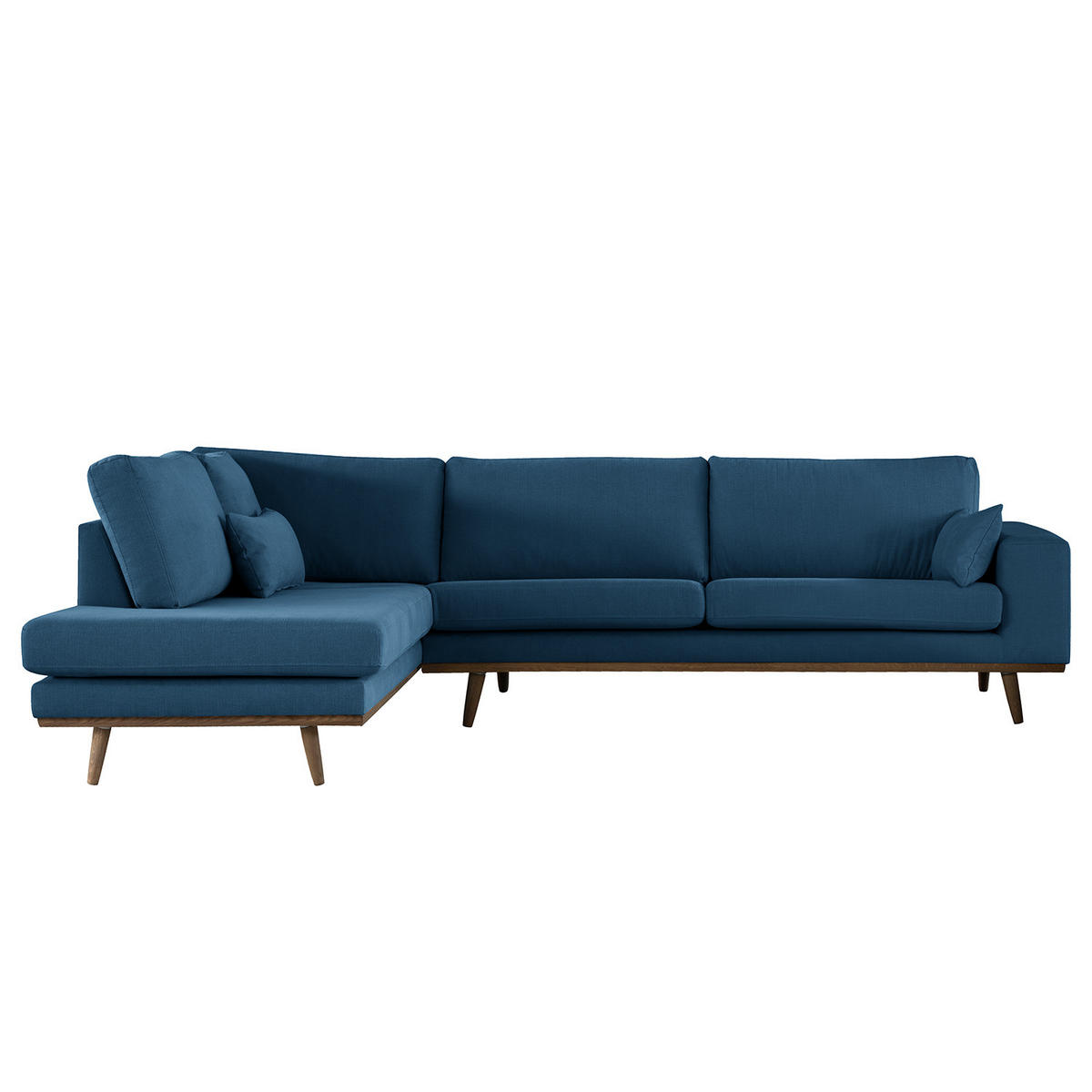 ECKSOFA mit Ottomane - Blau/Eichefarben, Naturmaterialien/Eichenholz (287/219cm) - home24