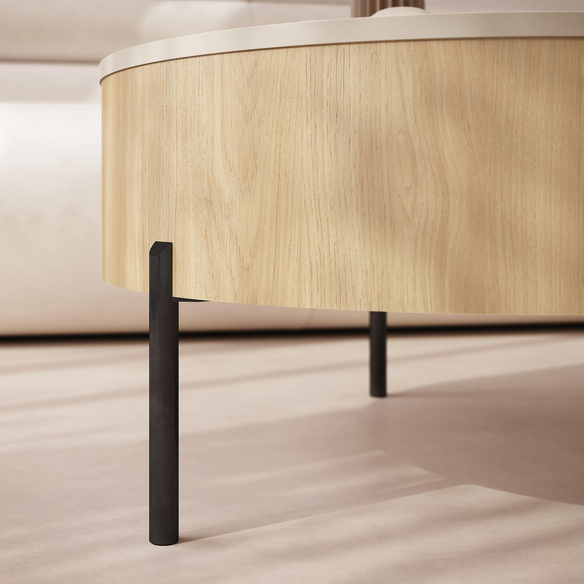 COUCHTISCH rund aufklappbar höhenverstellbar Stauraum 79/79/42 cm - Eichefarben/Beige, Holzwerkstoff (79.5/79.5/42.7cm) - designimpex