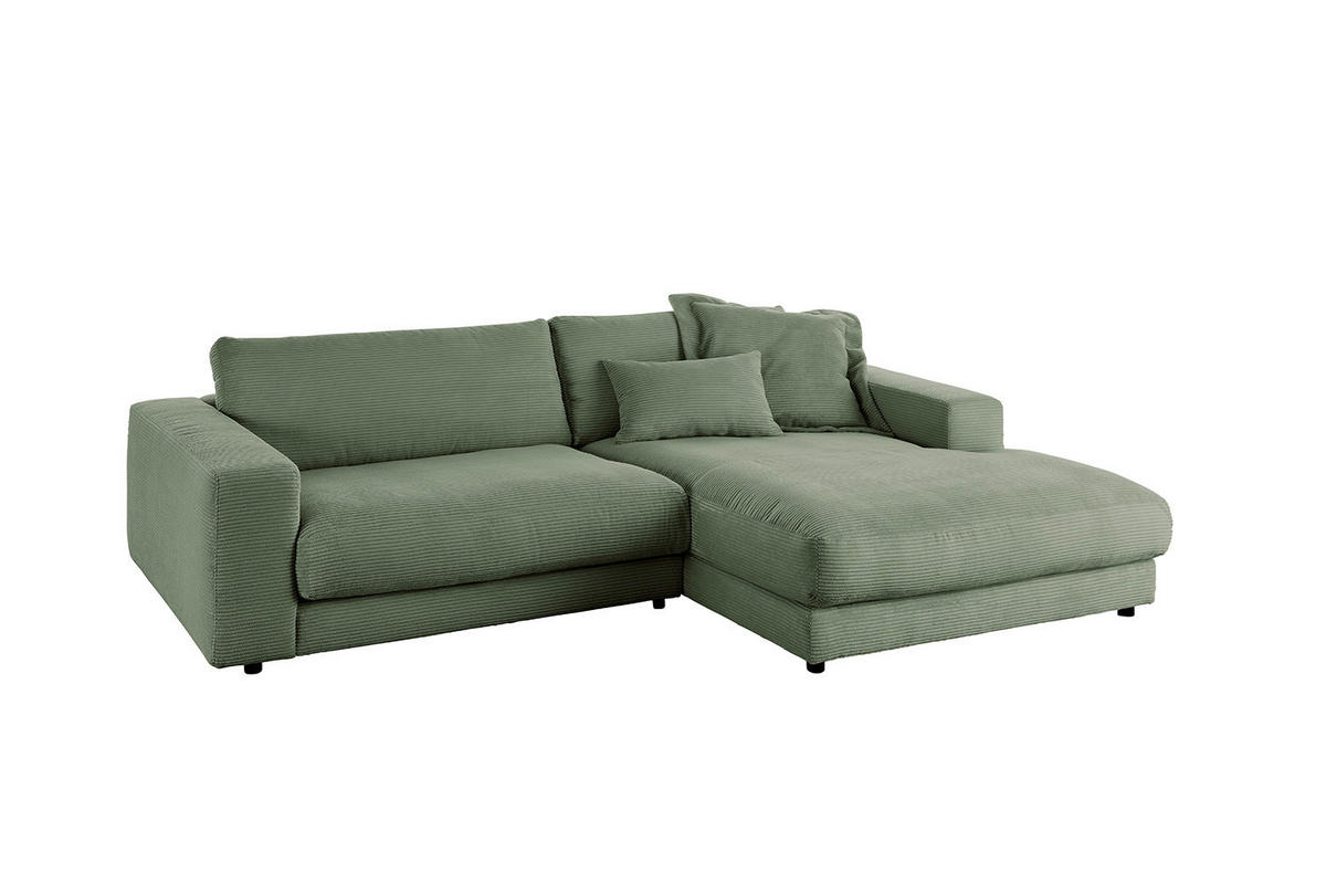 ECKSOFA MADELINE Grün Cord - Schwarz/Olivgrün, Kunststoff/Textil (270/190cm) - KAWOLA