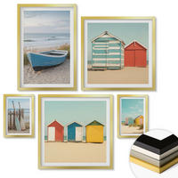 WANDBILDER 5er Set - 50x50 cm & 20x30 cm & 40x60 cm Goldrahmen - Farbenfrohe Berge und Küstenstädte - Goldfarben, Kunststoff (40/60cm) - ArtPrintCave