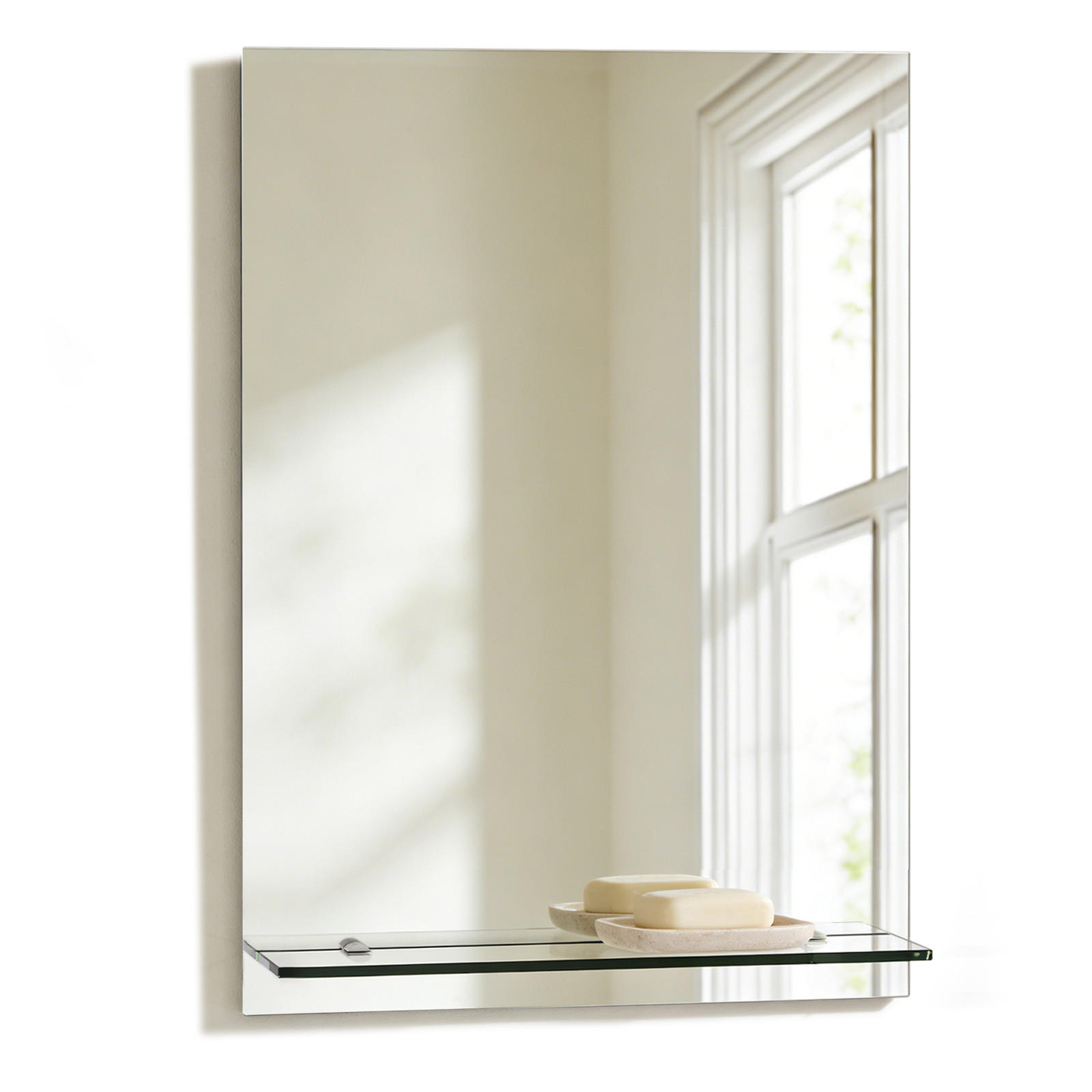 BADEZIMMERSPIEGEL 70/50 cm rechteckig mit Glasablage rahmenlos - Transparent, Glas (50/70/1cm) - S'AFIELINA
