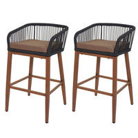 GARTENSTUHL 2er-Set HxBxT 92x51x53cm Sitzhöhe 76cm Anthrazit Kissen Taupe Seilgeflecht Metall Holz-Optik - Anthrazit, Metall (51/92/53cm) - PROREGAL