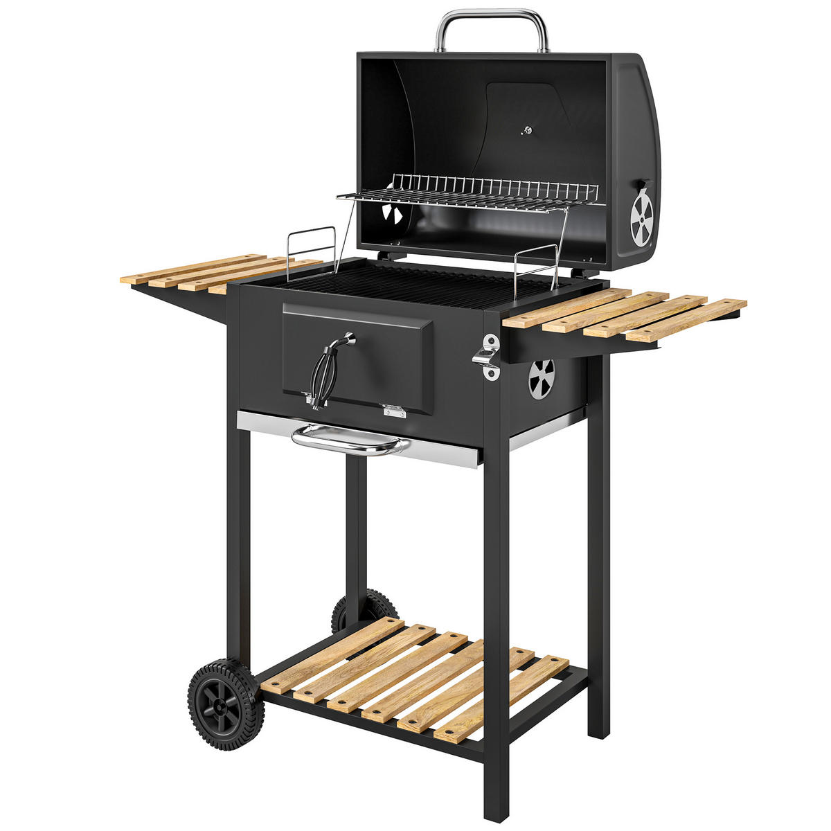 HOLZKOHLEGRILL DE-10325 höhenverstellbare Kohlenpfanne Schwarz - Schwarz, Metall (58/107/112cm) - ComfortXL