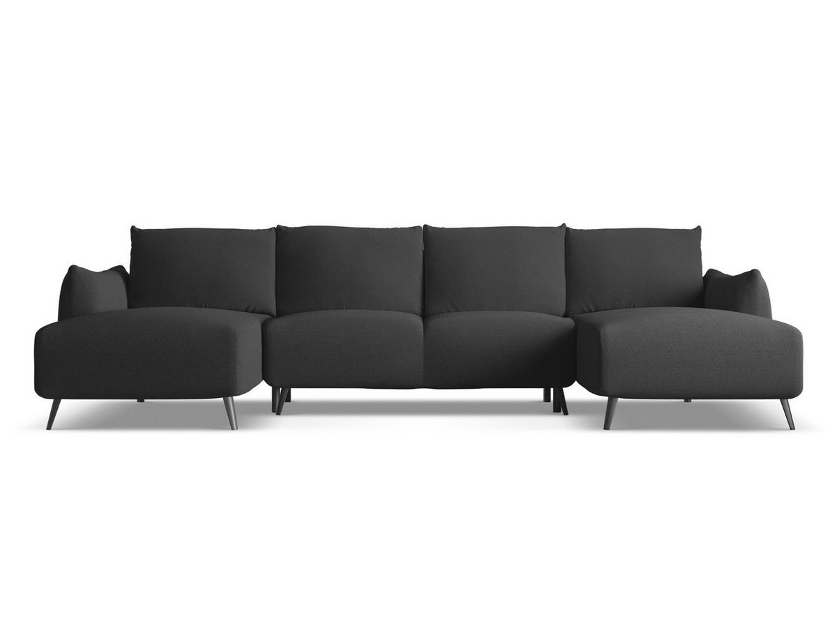 WOHNLANDSCHAFT Chenille Stoff Schwarz - Anthrazit/Schwarz, Textil/Metall (317/86/162cm) - Makamii
