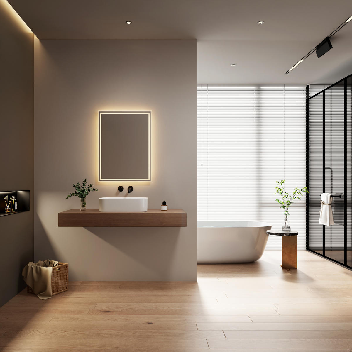 OGLINDA de baie cu LED-uri 80/60 cm - transparent, sticlă (80/60/3.5cm) - EMKE