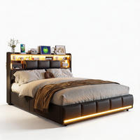 POLSTERBETT 160x200, Doppelbett mit Bettkasten, LED und USB, hydraulischer Stauraum, PU Schwarz - Schwarz, Leder/Holz (160/200cm) - GENKI LIVING