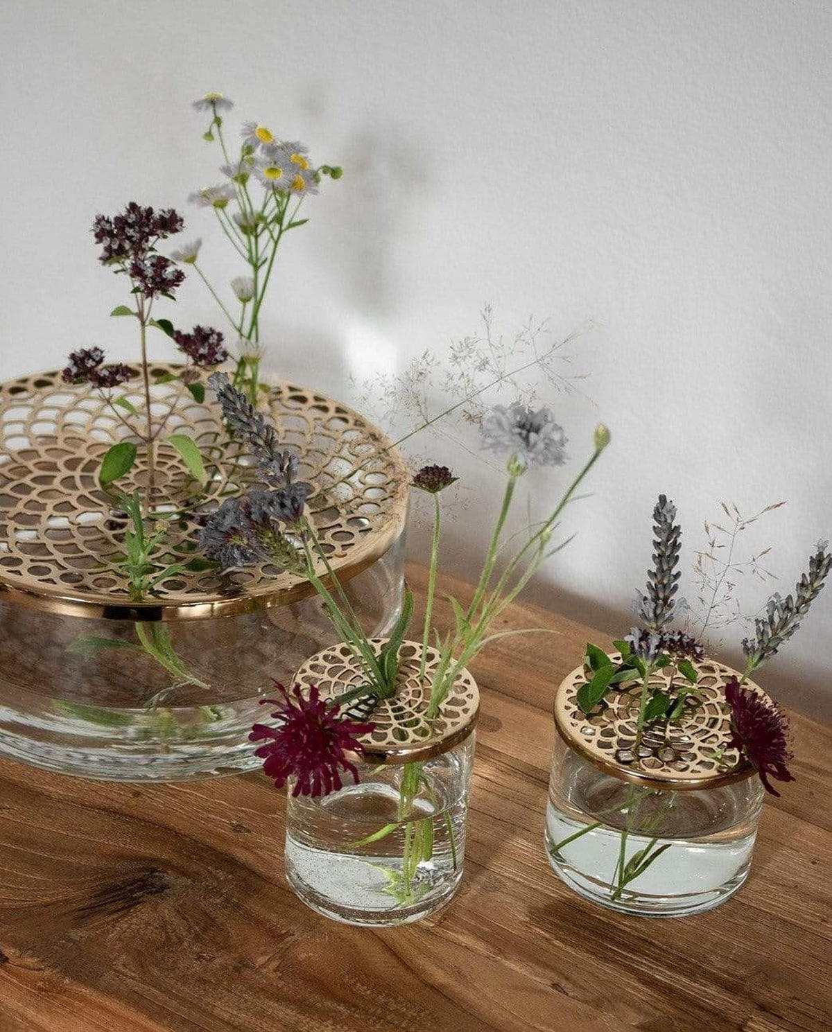 VASE Buket Ikebana 2er-Set aus Eisen und Glas 6/8 cm - Goldfarben, Glas (8cm) - LaLe Living