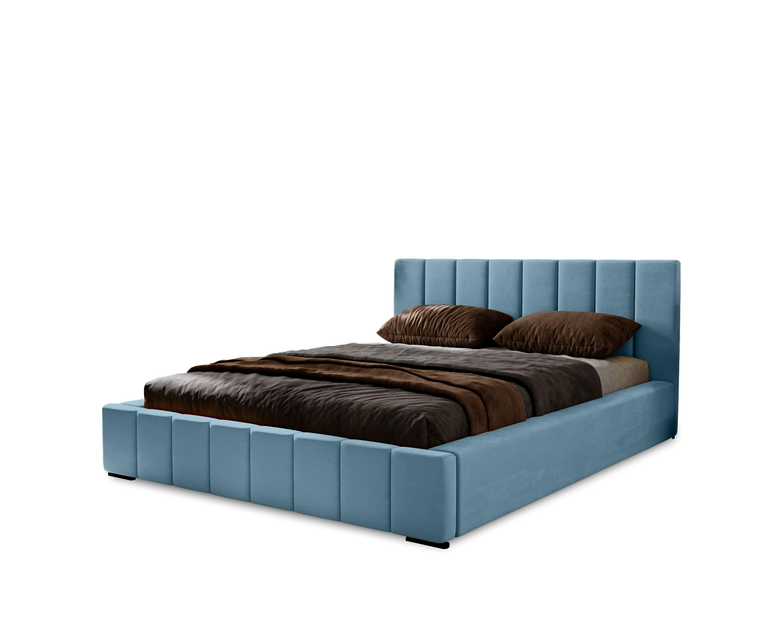 POLSTERBETT Nero 200x200 cm, Doppelbett mit Bettkasten, Lattenrost und Matratze aus Holz, Velourstoff: Hellblau - Hellblau, Holz/Kunststoff (200/200cm) - Marpur