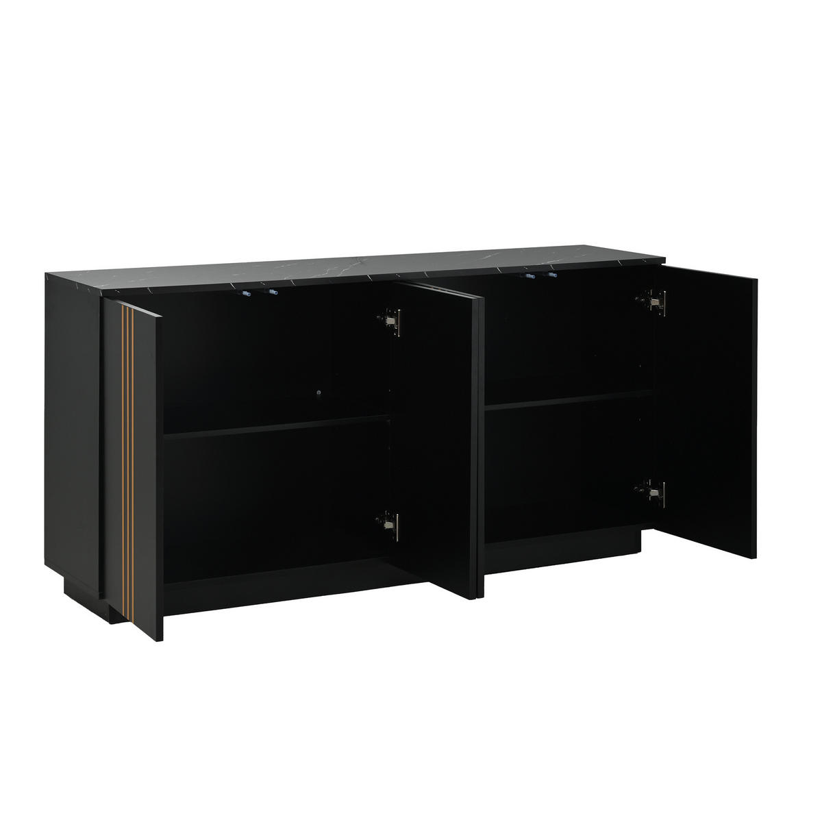 SIDEBOARD Schwarz Gold 4 Türen 140cm verstellbar Modern Schrank - Schwarz, Holzwerkstoff (35/70/140cm) - FLIEKS