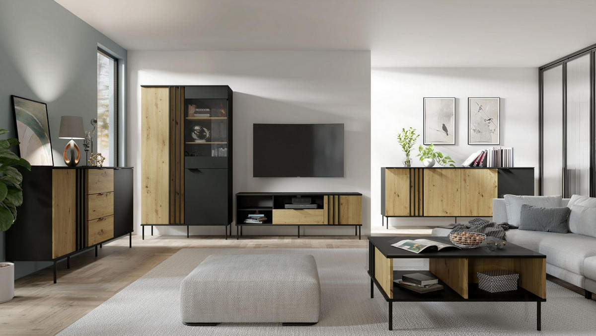 VITRINE MERIDIAN 195/110,5 cm in Eichefarben - Braun, Holzwerkstoff (110.5/195/40cm) - MASSENO