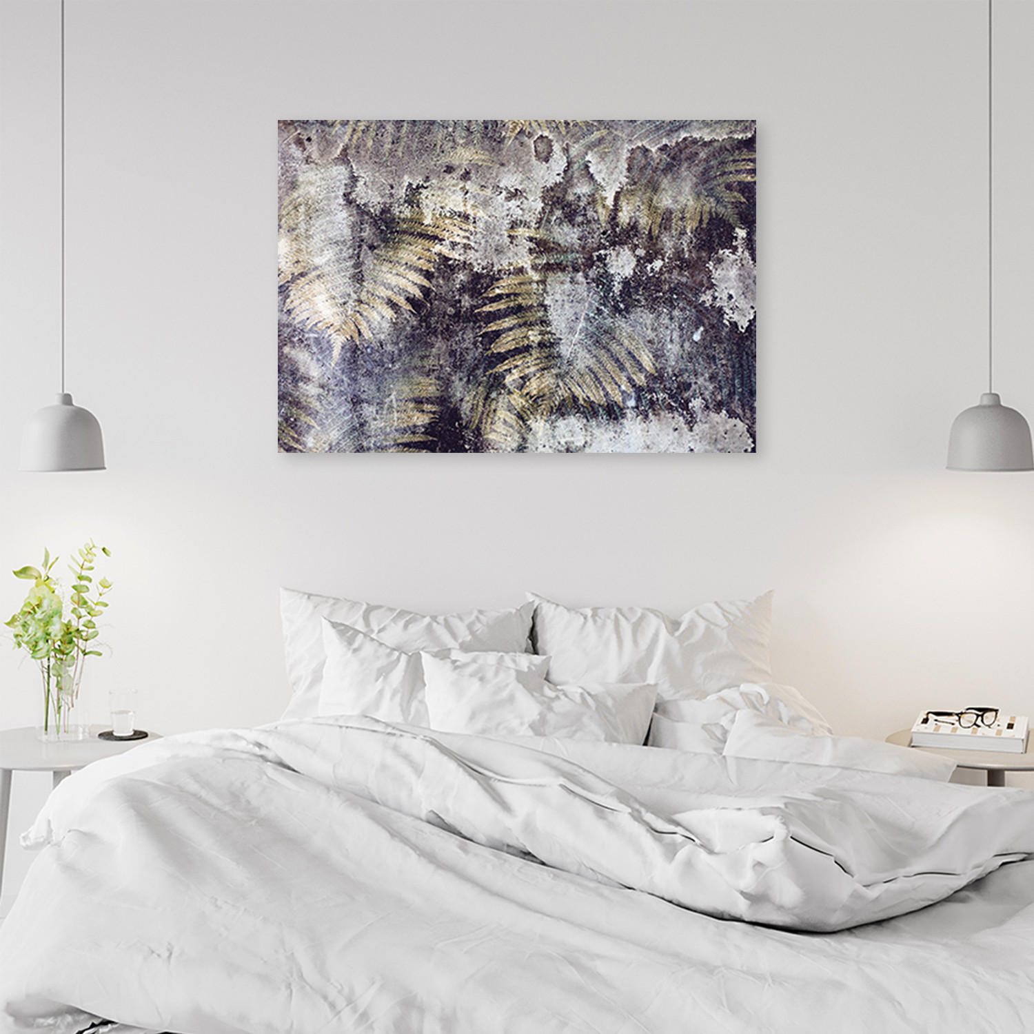 WANDBILD goldener farnblätter - Grün, Textil (60/40cm) - Feeby