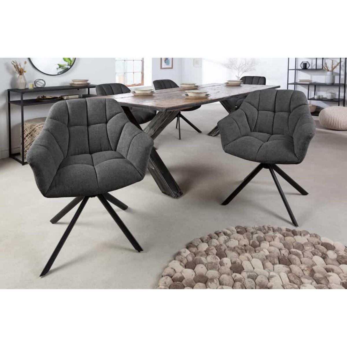 ARMLEHNSTUHL PAPILLON Strukturstoff Anthrazit, Schwarz - Schwarz/Grau, Textil/Metall (65/83/66cm) - riess-ambiente