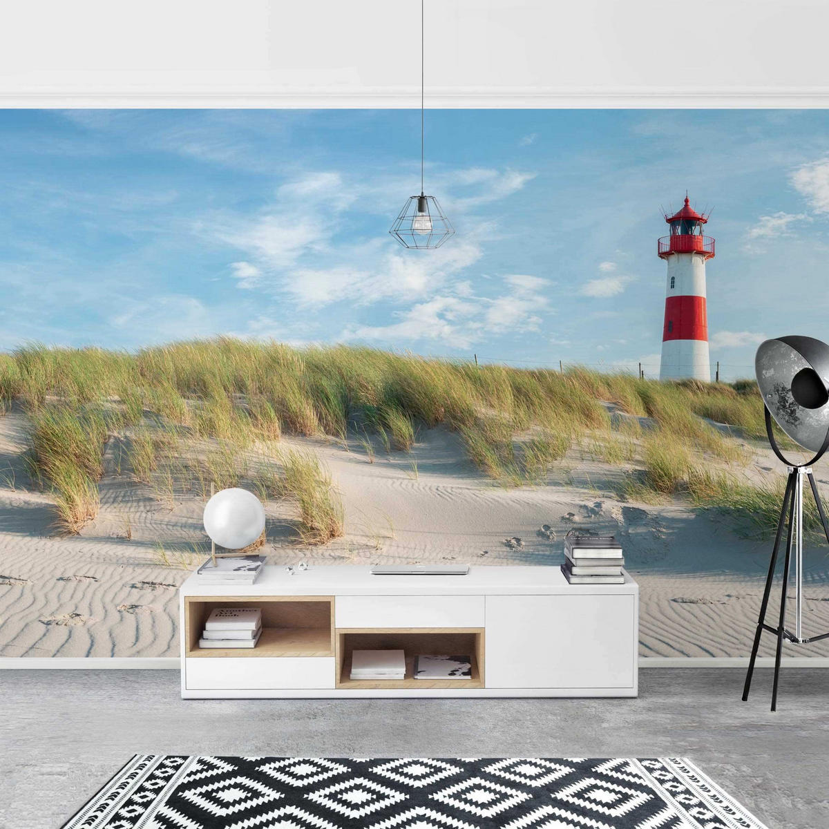 FOTOTAPETE Leuchtturm an der Nordsee 432/290 cm - Blau, Papier (432/290cm) - Bilderwelten