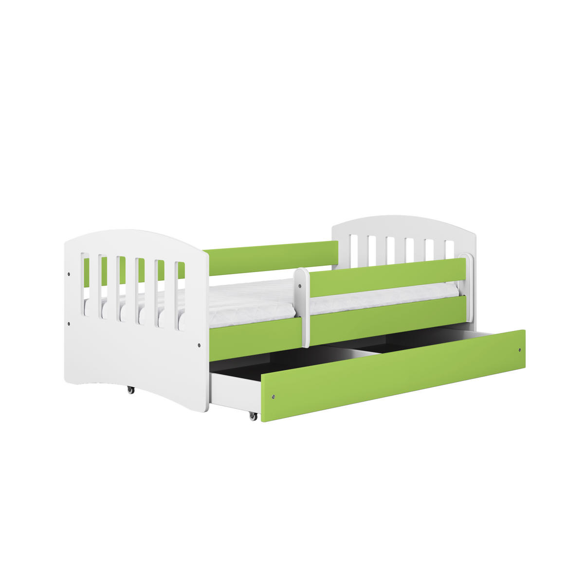 KINDERBETT CLASSIC mit Schublade und Matratze 90/65/184 - Grün, Holzwerkstoff (80/180cm) - RAUMHIRSCH FURNITURE