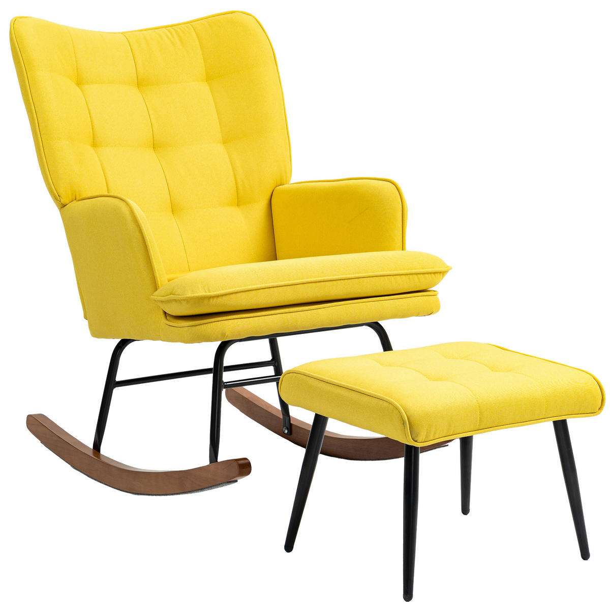 SCHAUKELSTUHL DE-07621 mit Ottomane, Skandi-Design und Steppung Gelb - Gelb, Metall (89/90/64cm) - ComfortXL