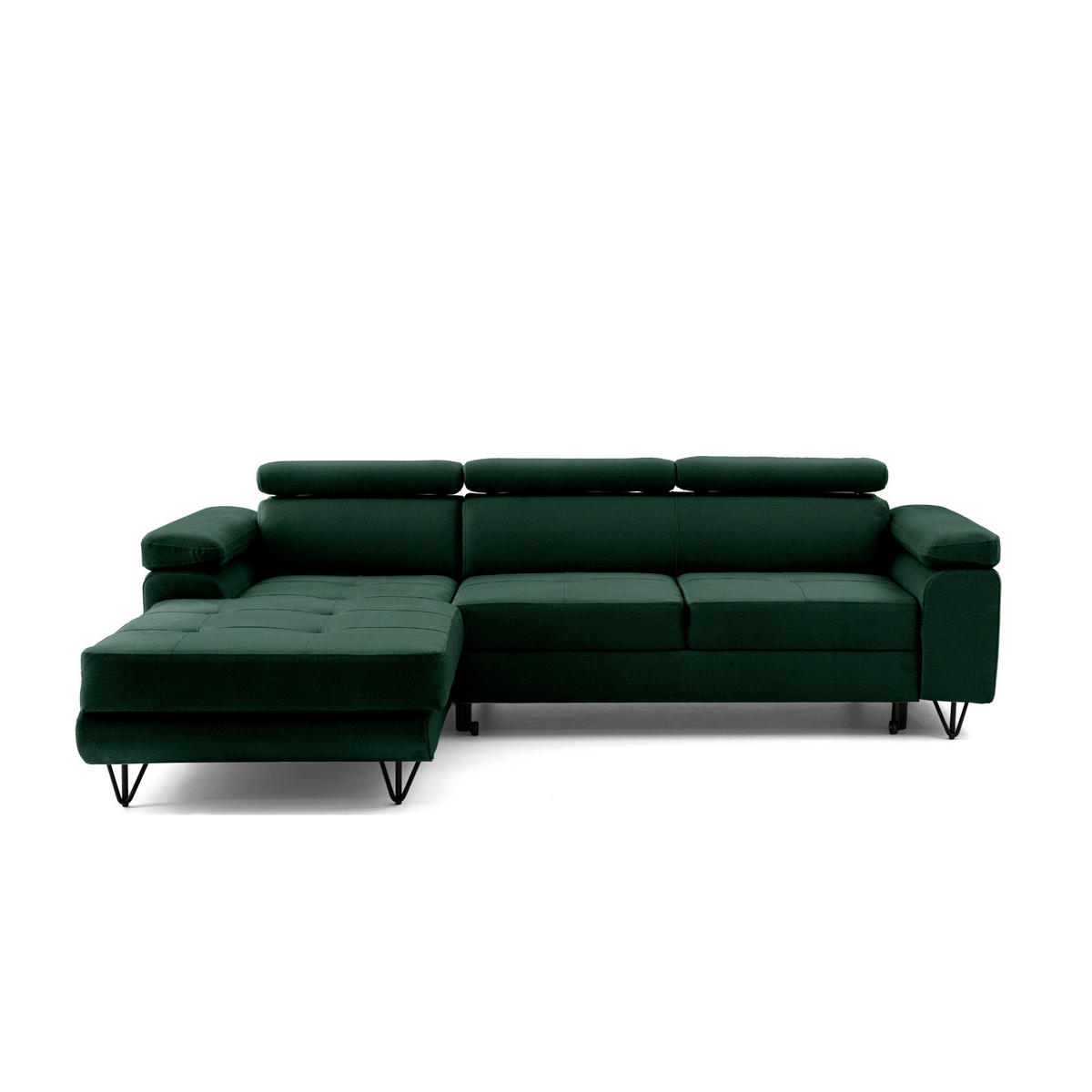 ECKSOFA NORIS L Links mit Schlaffunktion 128x203 Velours Dunkelgrün - Dunkelgrün/Schwarz, Holz/Textil (250/183cm) - Muffo