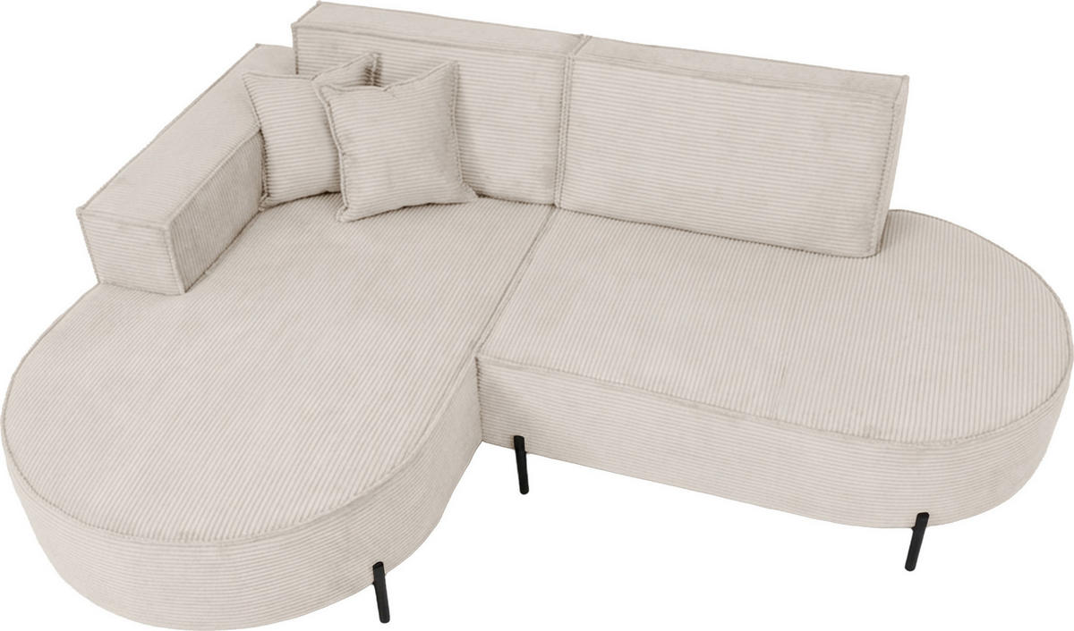 ECKSOFA Hana Loft 3-Sitzer Ecke Links, Cordstoff Chenille, Creme 241/80/168 cm - Creme/Schwarz, Textil/Metall (241/168cm) - WFL GROUP