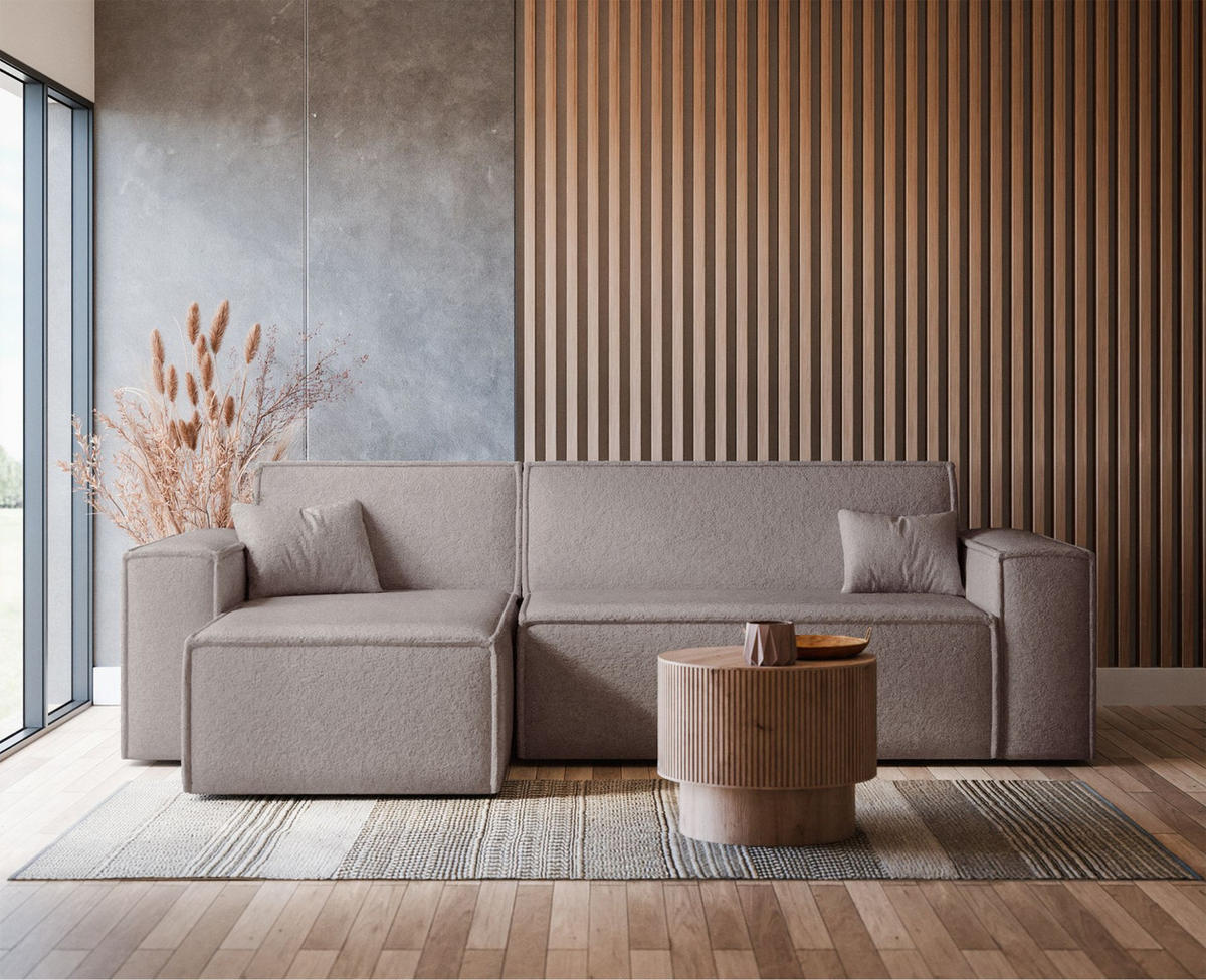 ECKSOFA Scarlo Hellbraun Bouclé-Bezug - Hellbraun/Schwarz, Kunststoff/Textil (244/145cm) - Selsey