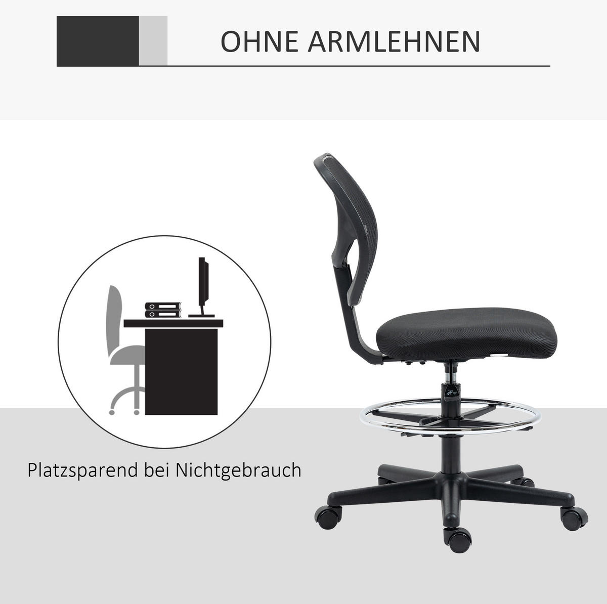 DREHSTUHL 59/61/93-113 cm in Schwarz, höhenverstellbar mit Fußstütze - Schwarz, Kunststoff (61/113/59cm) - Flora Grace