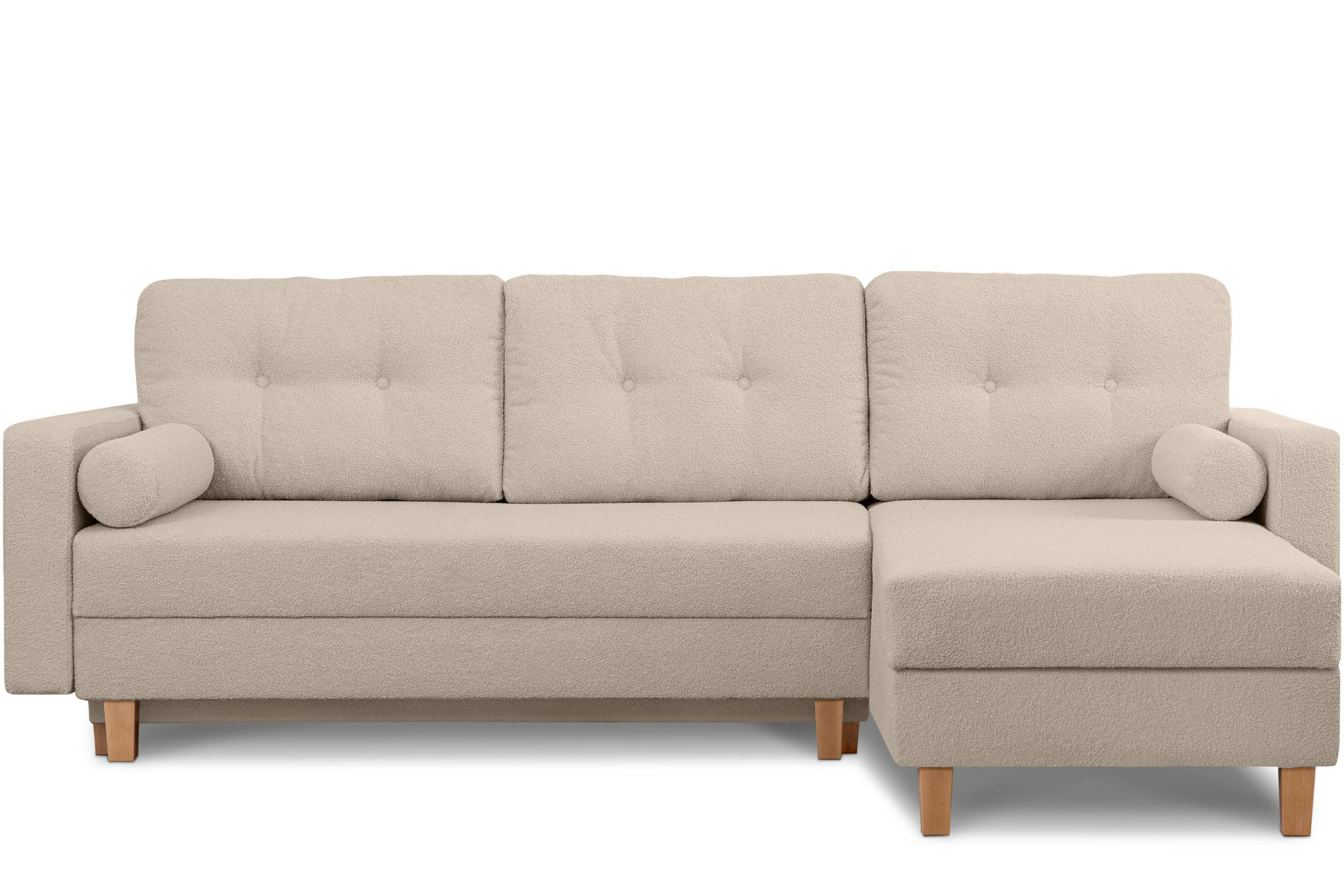 ECKSCHLAFSOFA ERISO 3/4 Sitzer und Universalecke mit Ottoman, Bouclé-Stoff, Creme - Creme/Braun, Textil (240/183cm) - KONSIMO®