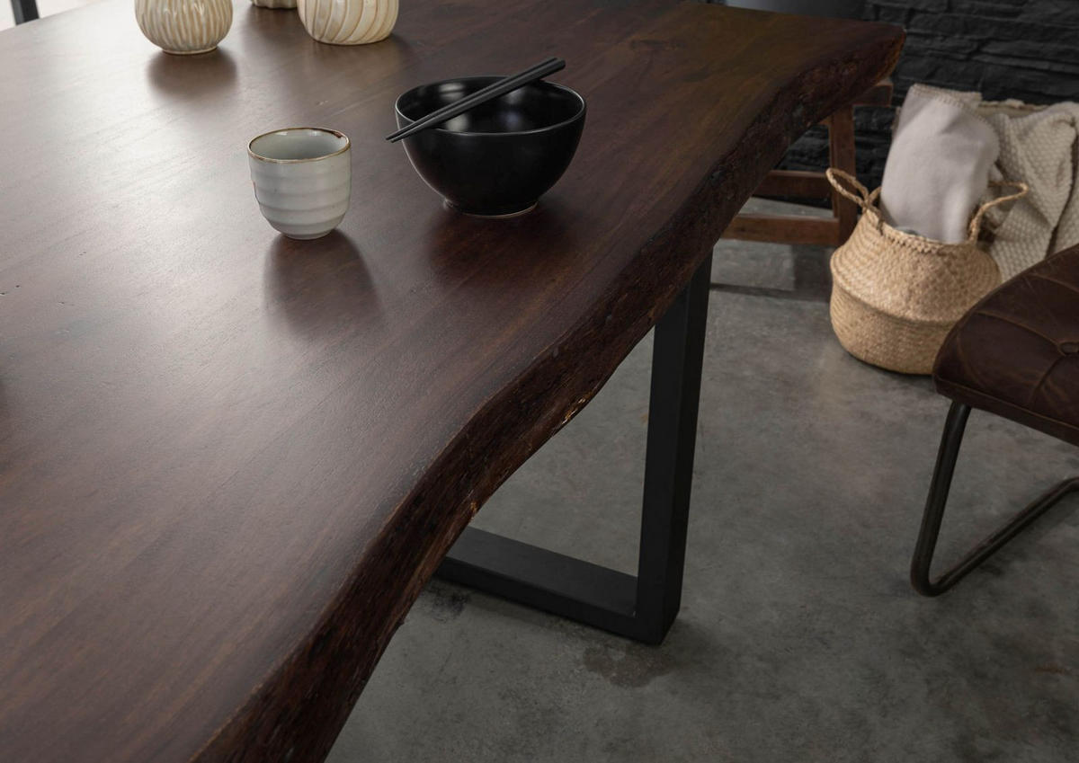 BAUMTISCH Akazie 140x90x77 braun lackiert / U-Beine anthrazit matt FREEFORM 5 - Braun, Holz (140/90/77cm) - Massivmoebel24