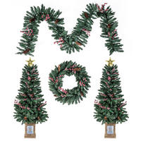 WEIHNACHTSBAUM Mini Tannenform mit Weihnachtsgirlande und Weihnachtskranz 120 cm grün(4-tlg) - Grün, Metall (120cm) - COSTWAY