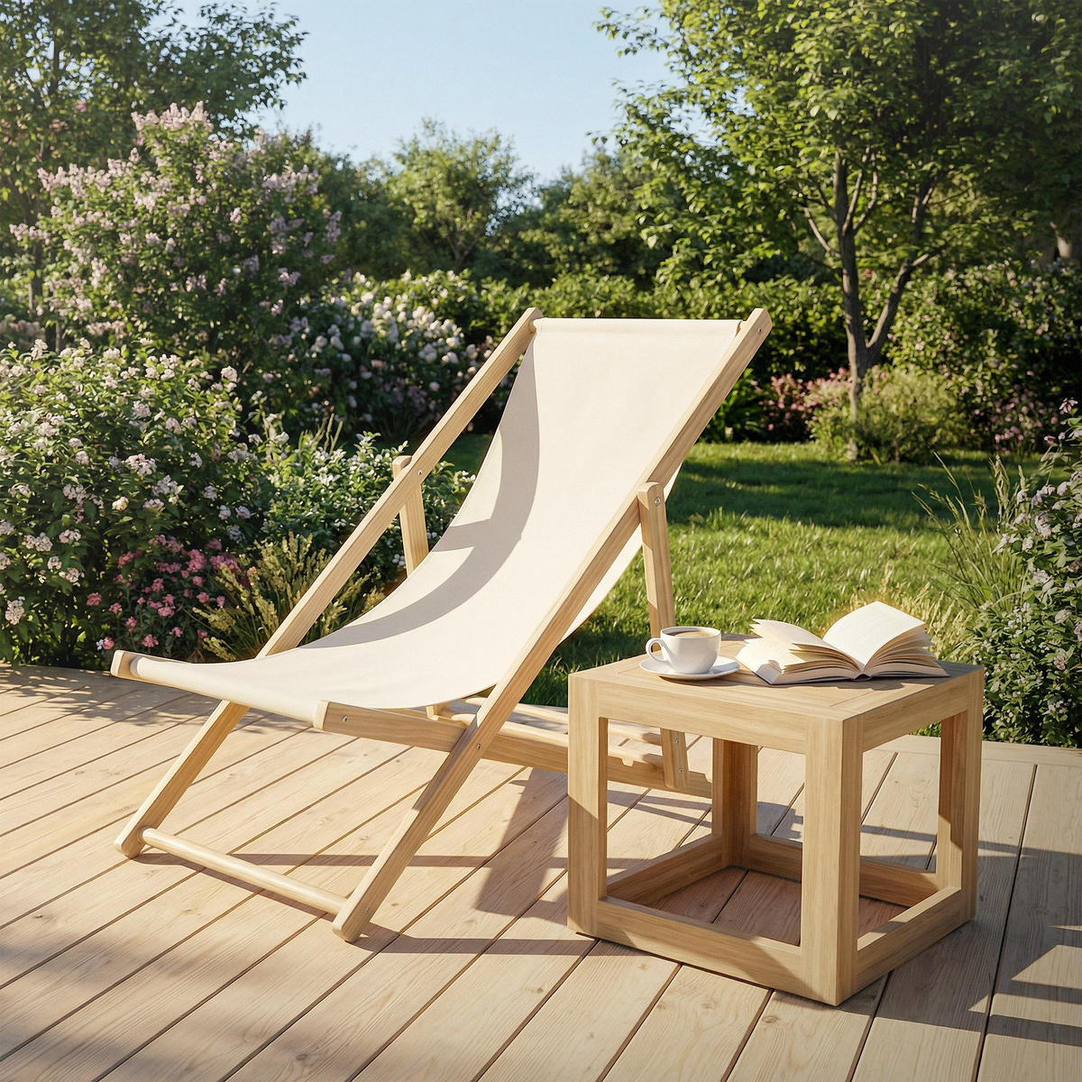 LIEGESTUHL Beige - Beige, Holz (57.5/83/100cm) - ECD-Germany