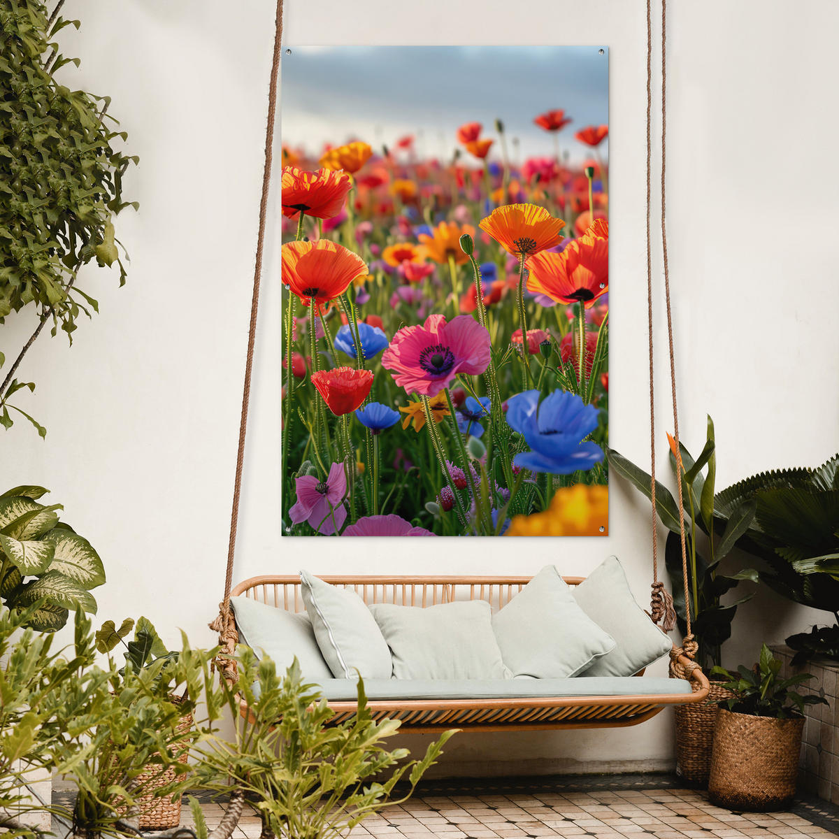 ZAHRADNÍ PLAKÁT Květiny - Mák - Barevné - Příroda 120x180 cm - tmavě oranžová, plast (120/180/0.2cm) - OnlyWow