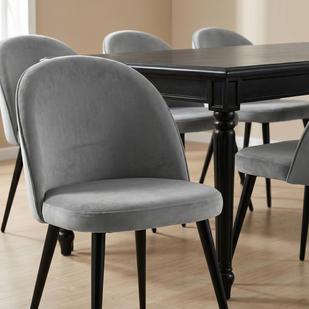 ESSGRUPPE Amaretta mit Esstisch Schwarz und 6 Stühlen Grau, 180 x 100 cm - Grau, Holz/Textil (180/75/100cm) - ebuy24