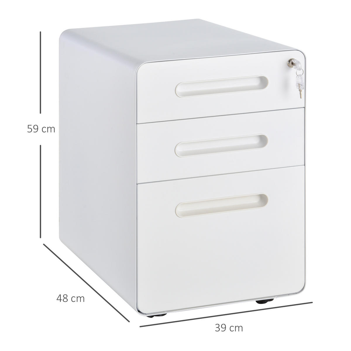 AKTENSCHRANK mit 3 Schubladen, Stahl, Schwarz, 39 x 48 x 60 cm - Weiß, Metall (48/59/39cm) - Vinsetto