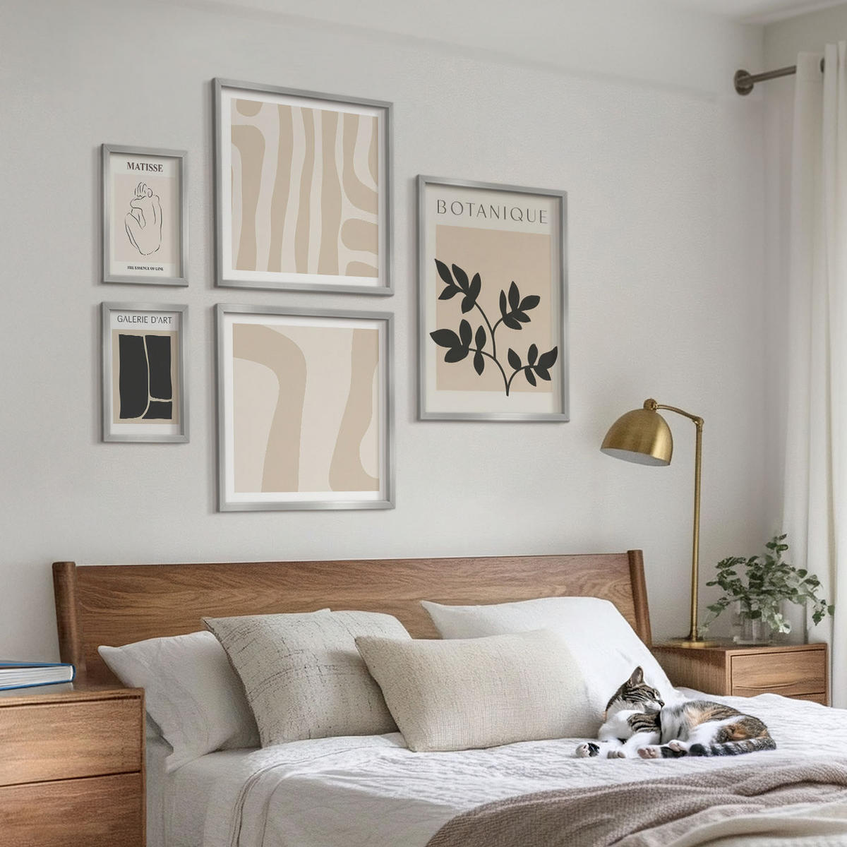 WANDBILDER 5er Set - 50x50 cm & 20x30 cm & 40x60 cm Silberner Rahmen - Abstrakte Pflanzenmotive - Silberfarben, Kunststoff (40/60cm) - ArtPrintCave