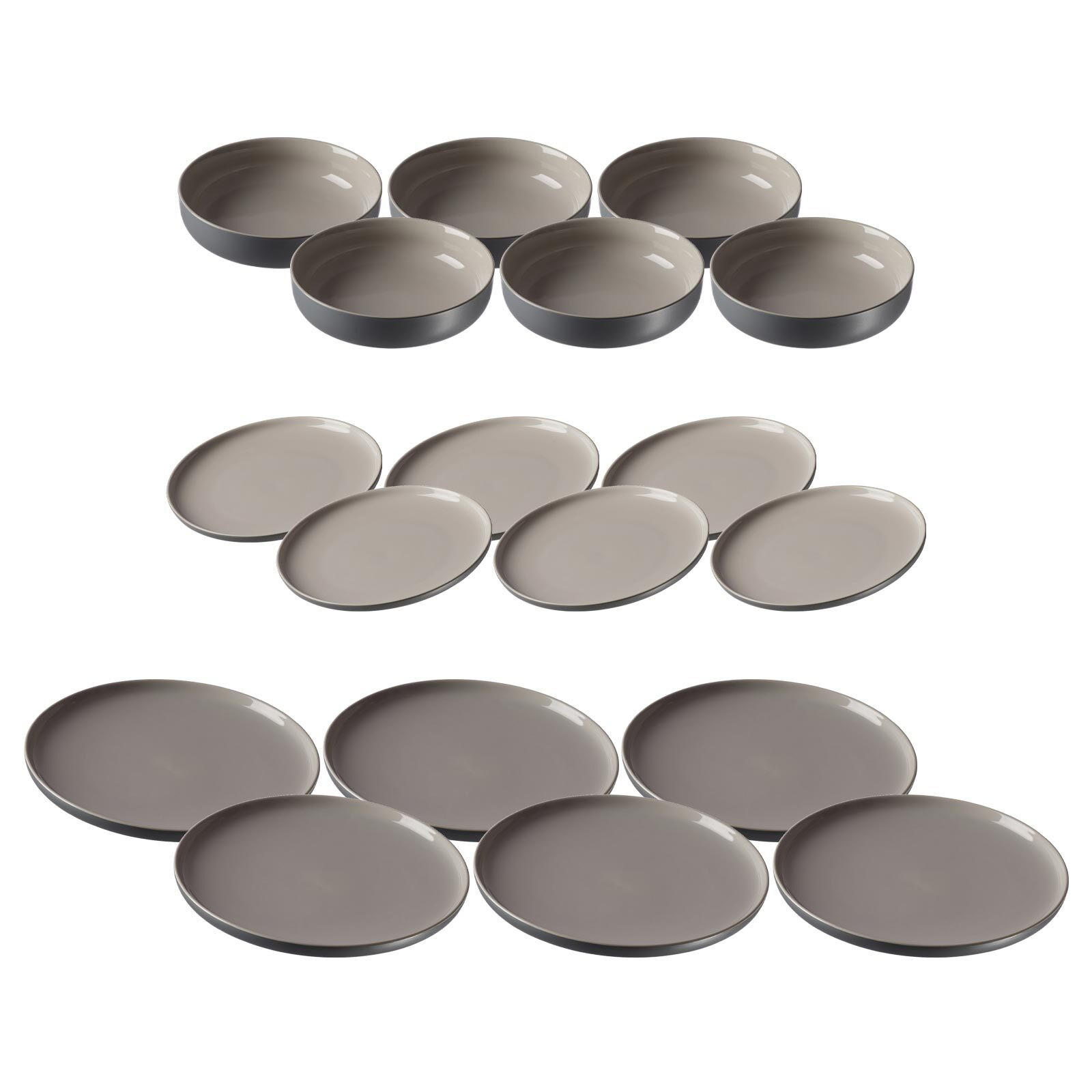 TELLER UND SCHALENSET Jasper grau 18er Set - Grau, Keramik (1/1/1cm) - Ritzenhoff Breker